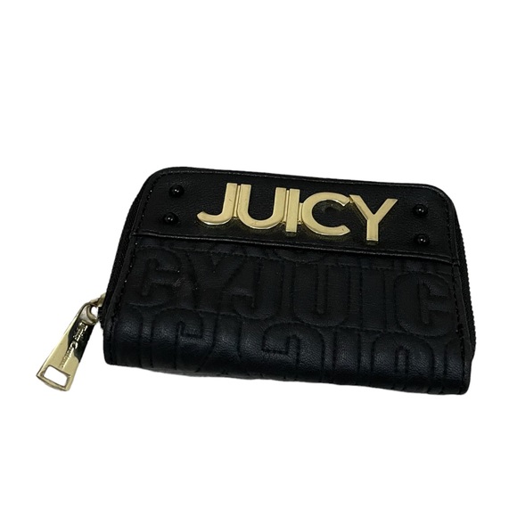 Juicy Couture Handbags - Juicy Couture zip wallet black gold metallic card holder embossed logo Y2K crown